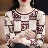 Sweater Women Cotton Round Neck Pullover Loose Long-Sleeved Ladies Top Knit Bottoming Shirt - xinnzy