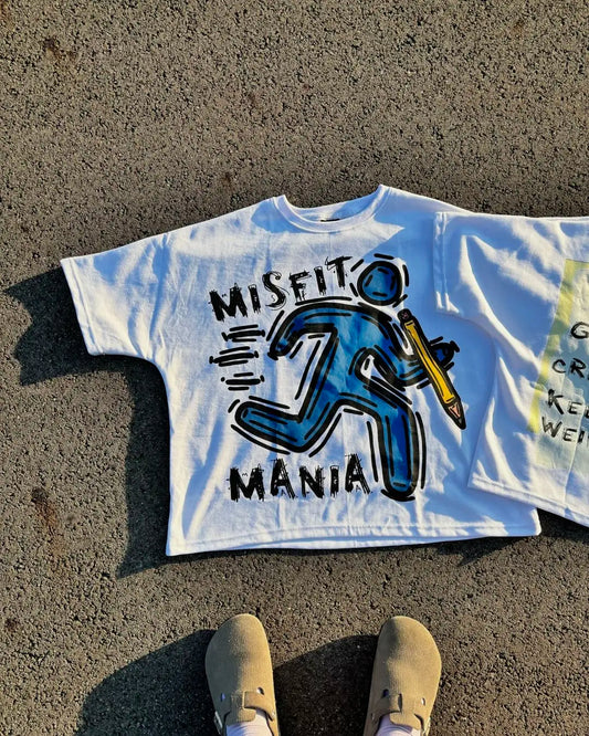 Y2K Harajuku Hand-Painted Stickman Print T-Shirt Men's Hip-Hop Cotton