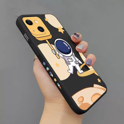 Cartoon Astronaut Square Silicone Case For iPhone Bumper Back Cover