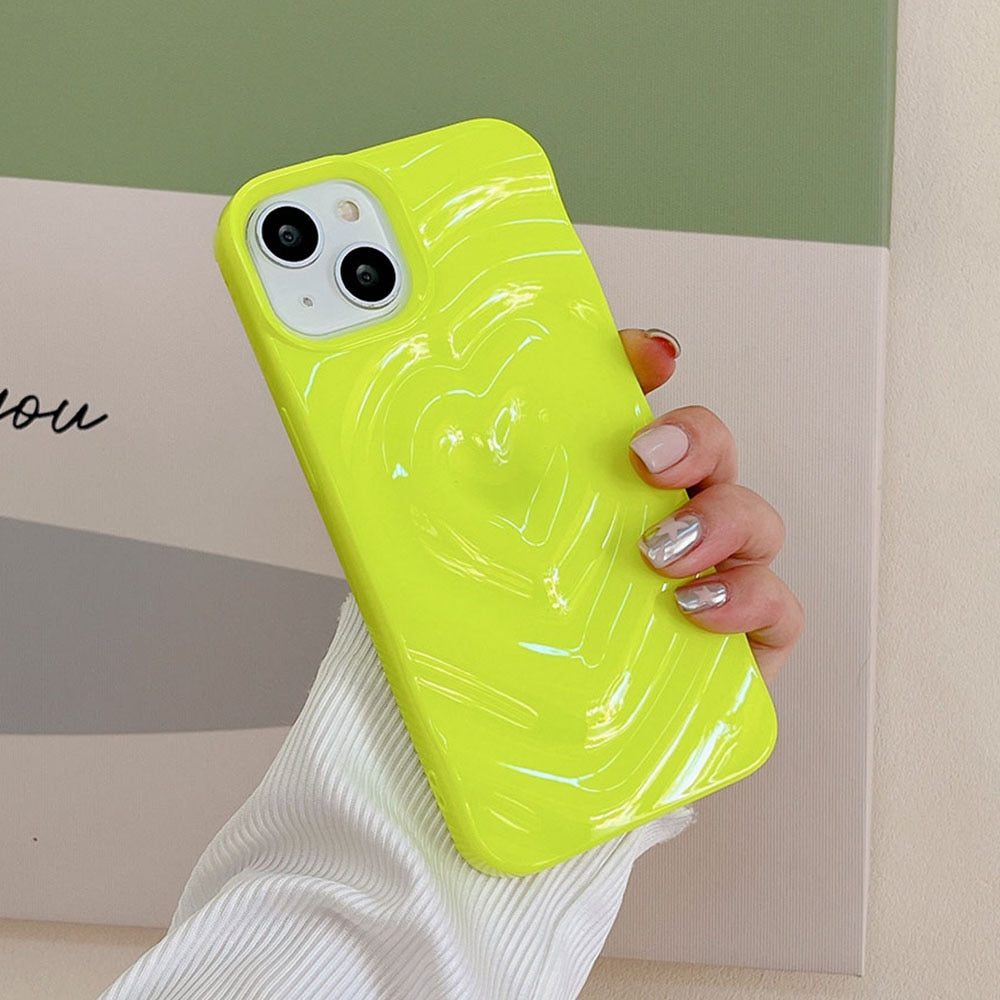 Luxury Electroplate Silver Heart Water Ripple Phone Case for iPhone Soft Silicone