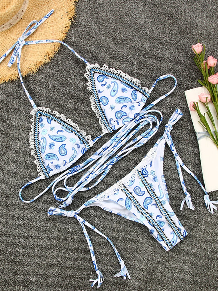 Bikini-Set, sexy bedruckter Badeanzug, Triangel-Bademode für Damen