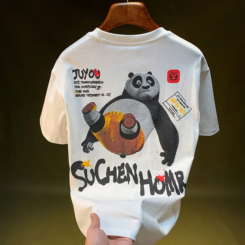 Men’s 2025 Summer Tee Panda Print Loose Fit Shirt