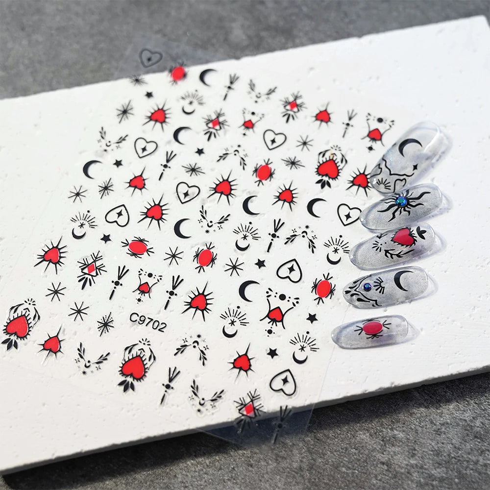 3D Gold Heart Nail Art Stickers