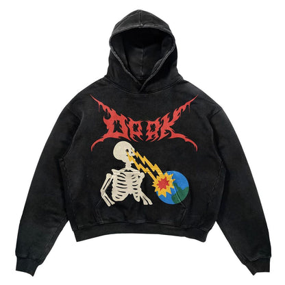 Y2K Retro Hoodie New American Skull Spider Web Print