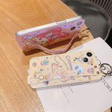 Cartoon White and Pink Cat With diamond Phone Case For Iphone Plus off Wrist Strap Cover