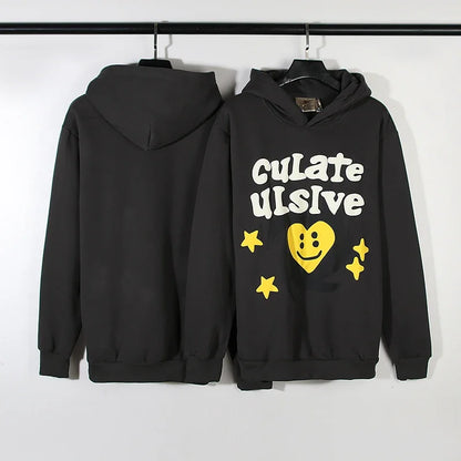 High Street Oversized Hoodie Yellow Stars Puff Print Pullover