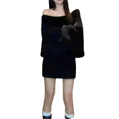 Women’s Off-Shoulder Knit Sweater – Loose Splice Pullover for Fall & Winter