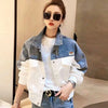 Embroidered Denim Jacket Women Short Colorblock Loose Fit Spring