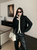 Y2K Contrast Color Double Zipper Loose Knitted Sweater Women Autumn Winter