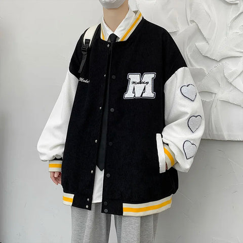 Winter Herbst Baseball Jacke Brief Drucken Cord Jacke Streetwear Harajuku