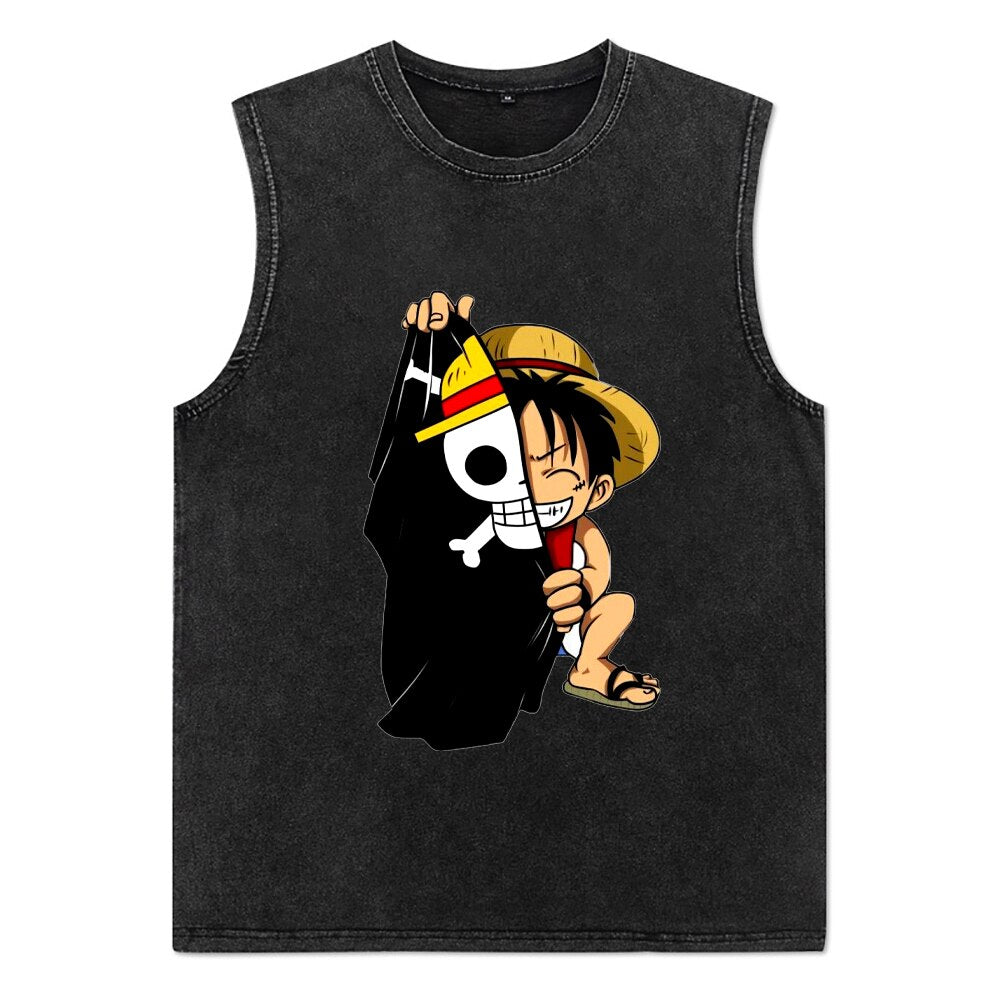 Vintage Men T-Shirts Anime Print T Shirts Cotton Casual Sleeveless Tees Vest - xinnzy