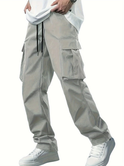 Summer Men's Work Pants Multi-Pocket Casual Drawstring Style