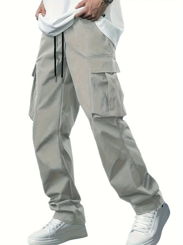 Summer Men's Work Pants Multi-Pocket Casual Drawstring Style