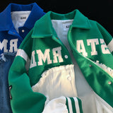 Jacke für Damen, dünnes Revers, klein, blaue Denim-Nähte, Baseball-Uniform