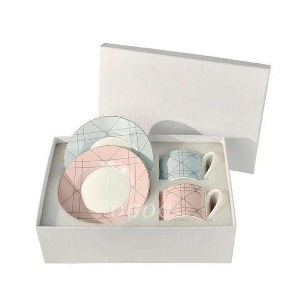 Ceramic Coffee Cup Saucer Set Modern Gift Box Tea Service
