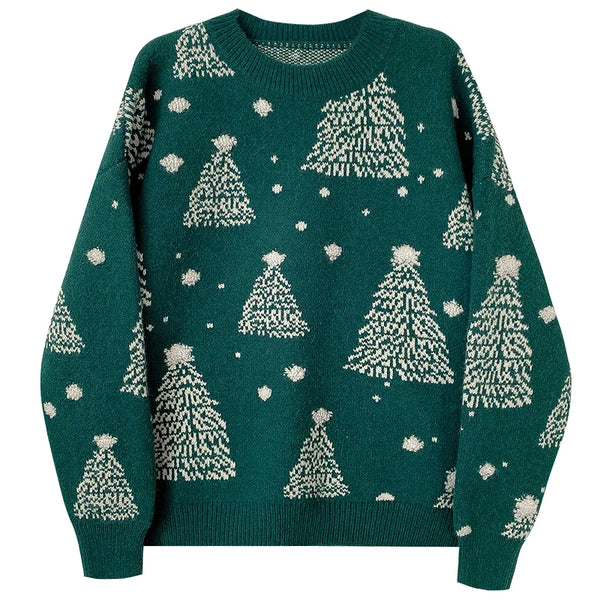 Womens Christmas Tree Sweater Red Pullover Knit Cozy Holiday Casual