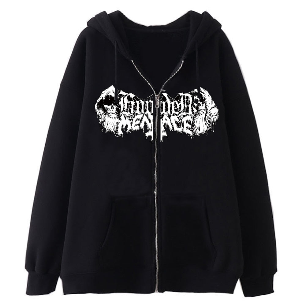 Jacken Damen Y2K Zip Up Skeleton Hoodie Streetwear