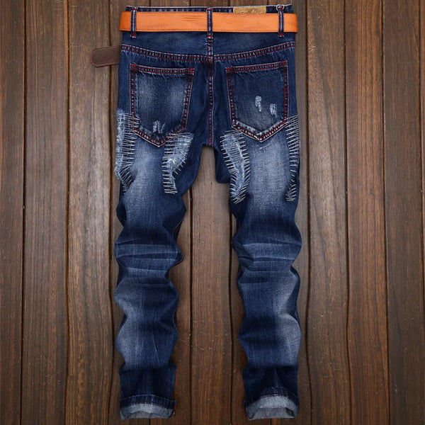 High Quality Ripped Motorcycle Jeans Men Plus Size Straight Denim