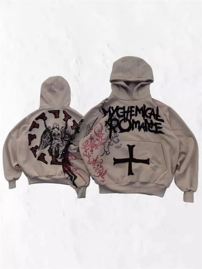 American Retro High Street Printed Letter Hoodie Men Y2K Hip-Hop Style