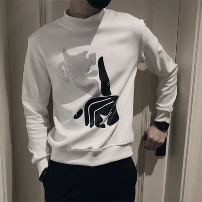 Men’s White Diamond Graphic Sweatshirt Harajuku Overfit Pullover