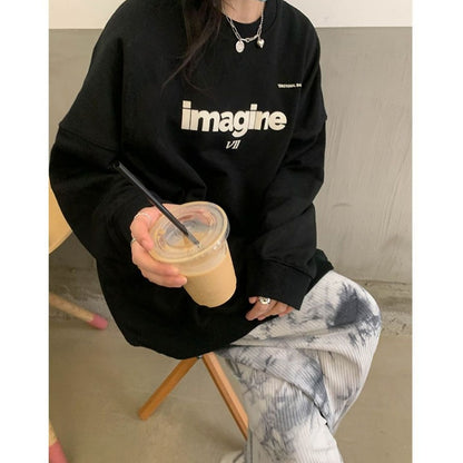 Sweatshirt Women Fleece Thicken Fashion Letter Printing Long Sleeves