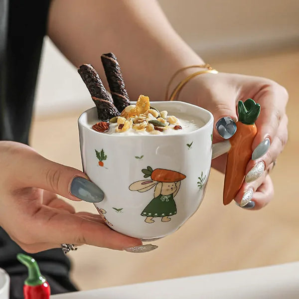 Novelty Vegetable Handle Mug Ceramic 230ml Coffee Cup Cartoon Print