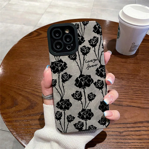 Fashion Black Rose Flowers Phone Case For iPhone