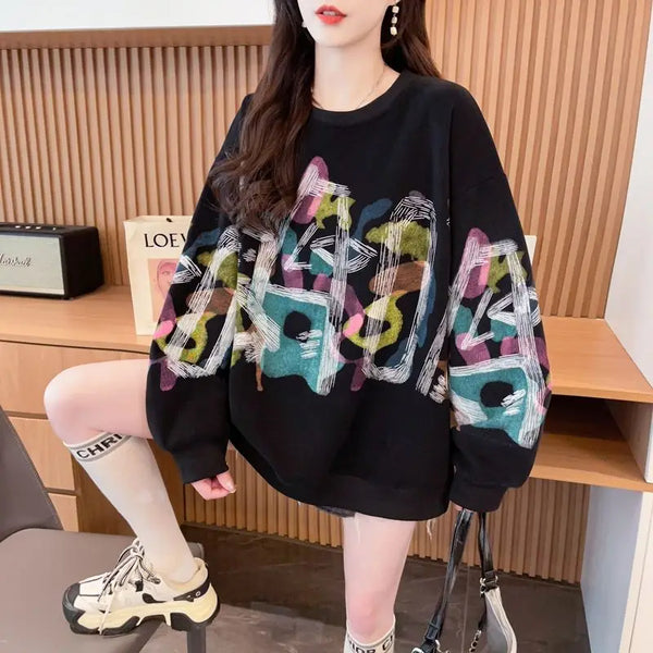 Womens Graffiti Hoodie Retro Streetwear Design Trendy Urban Top