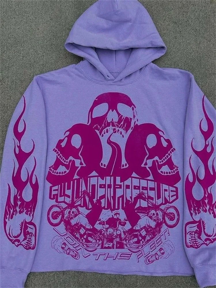 Skull Hoodies Women Retro Streetwear Loose Fit