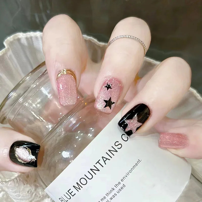 Cute Black Star with headphone 3D Press on Nails