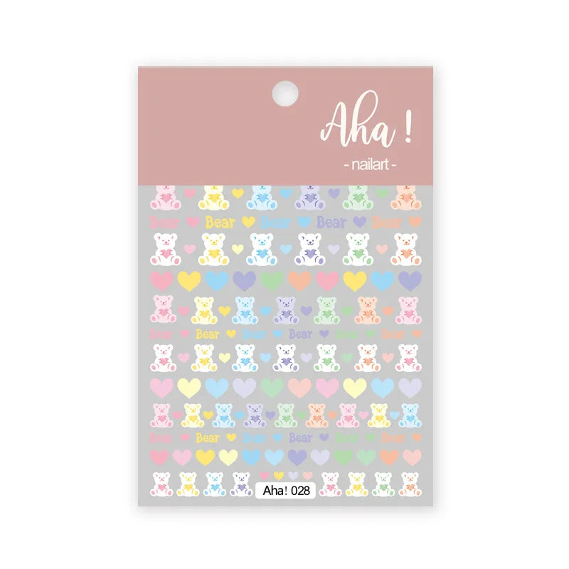 Cute Cartoon Nail Art Stickers Featuring Bears Rabbits Flowers & Pandas