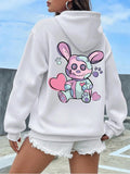 Cute Rabbit Print Harajuku Fleece Women Casual Hoodie