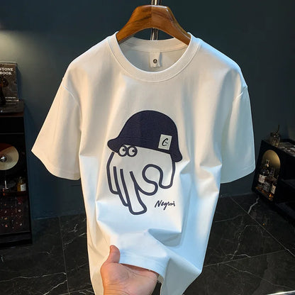 High-End Men’s Summer Embroidered T-shirt Trendy Loose Breathable Top