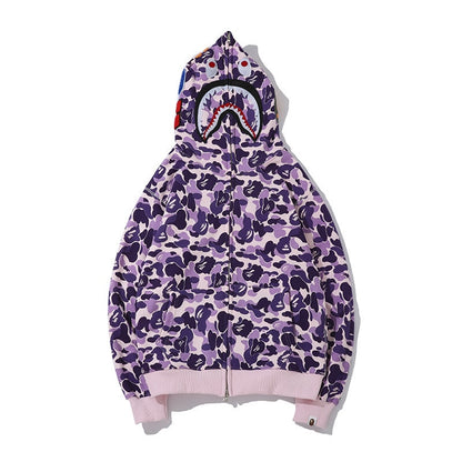 Y2K Shark Hoodie Hip Hop Harajuku Sweatshirt for Women, Full Zipper Streetwear Jacket