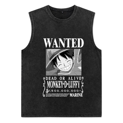 Vintage Men T-Shirts Anime Print T Shirts Cotton Casual Sleeveless Tees Vest - xinnzy