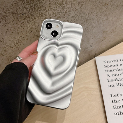 Luxury Electroplate Silver Heart Water Ripple Phone Case for iPhone Soft Silicone