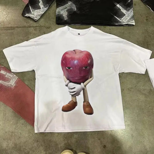 Me Asf Apple Meme Funny Y2K Retro Cotton Tee for Women