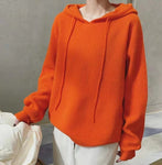 Hooded Cashmere Hoodie Knitted Women Pullover Loose Pure Wool Casual