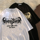 "Harajuku Loose Oversize T Shirt Punk Letter Gothic Print Short Sleeve"