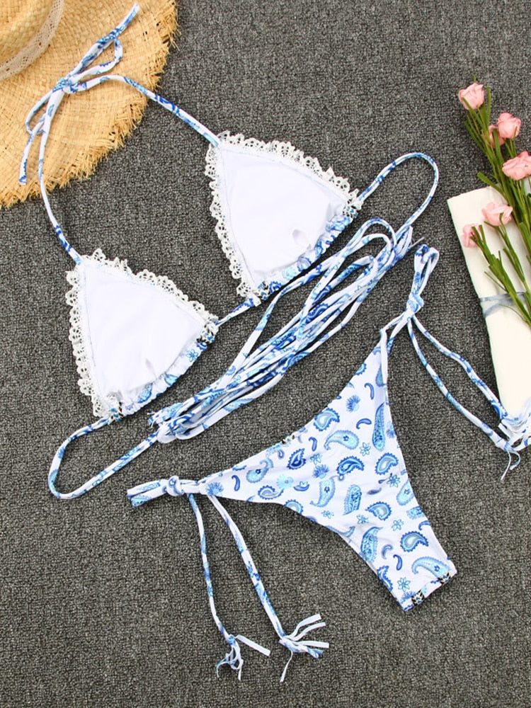 Bikini-Set, sexy bedruckter Badeanzug, Triangel-Bademode für Damen