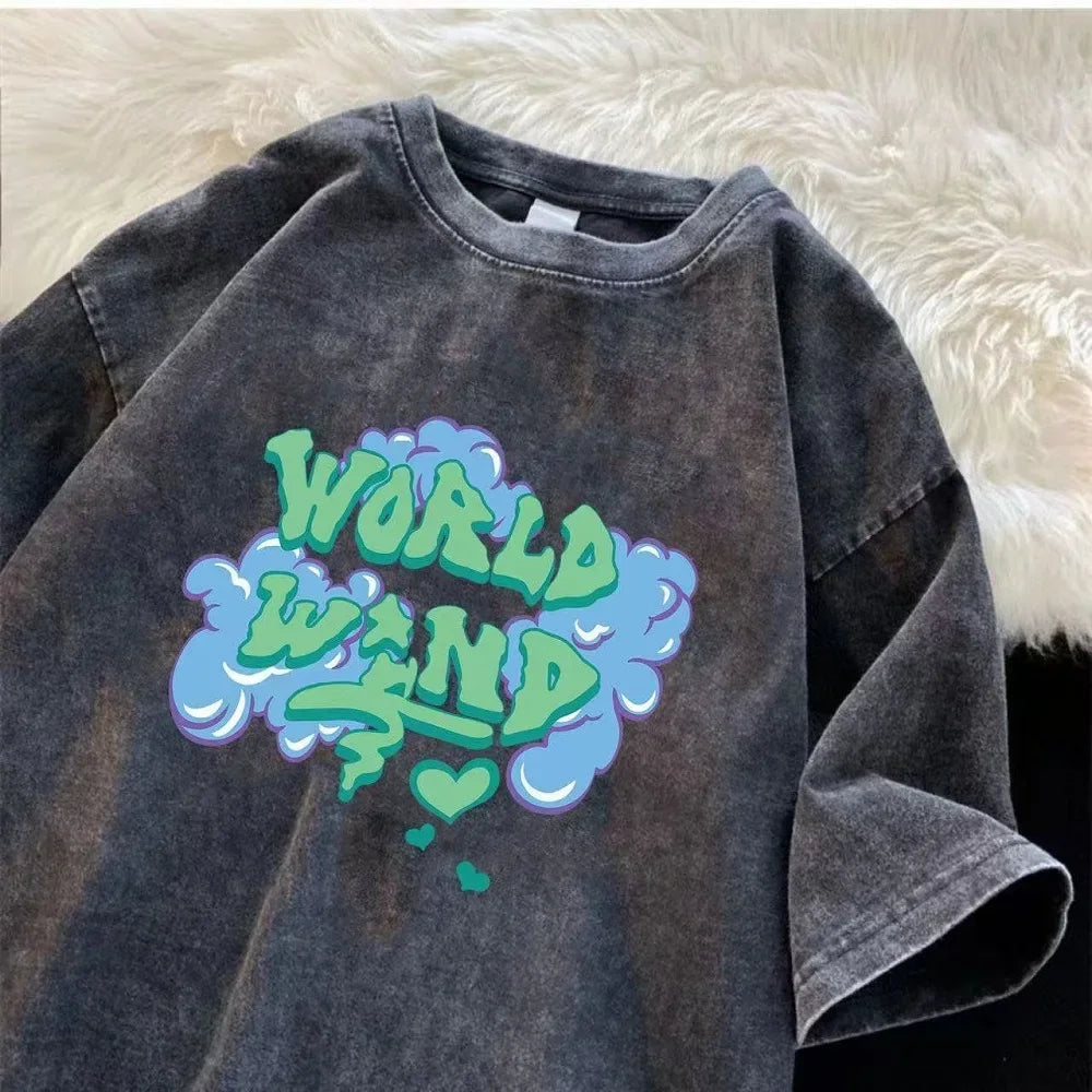 Men’s Retro Streetwear T-Shirt Vintage Washed Hip Hop Summer Tee