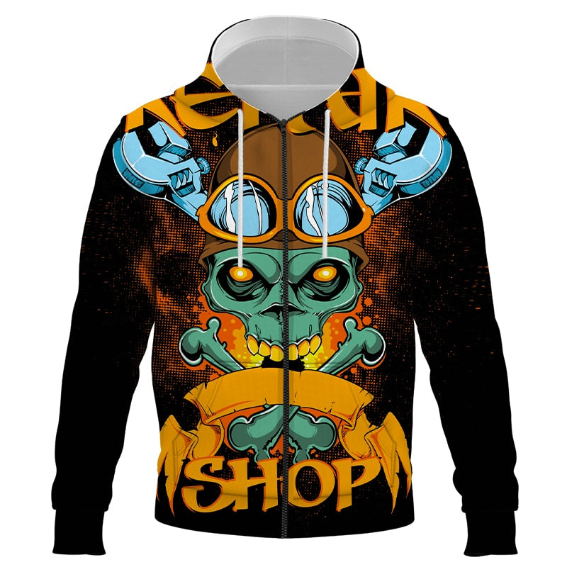 Mode Halloween Schädel 3D Gedruckt Zipper Hoodies Übergroßen Hoody für Harajuku Hip Hop Stil