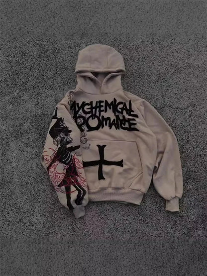 American Retro High Street Printed Letter Hoodie Men Y2K Hip-Hop Style