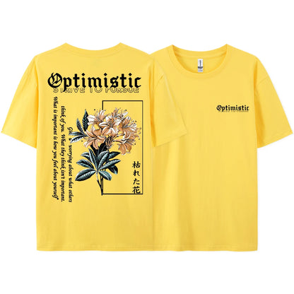 Optimistic Strive To Porsue Harajuku Flower Printing Tshirt Oversized