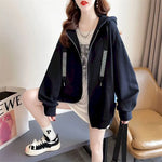 Diamond Patchwork Denim Hoodie Jacket Y2k Thin Zip-up Spring Fall