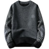 Mens Patchwork Crew Neck Sweater Fleece Lined Thick Warm Winter