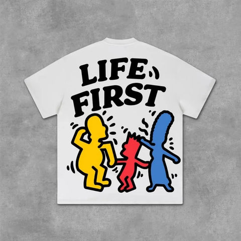 Life First Graffiti Graphic T-Shirt Y2K Vintage Oversized Streetwear for Men