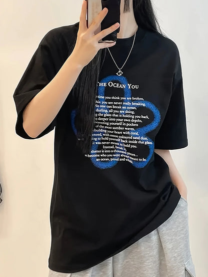 Y2k Black Letter Print T-Shirt Women Sweet & Spicy Style Summer Streetwear