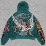 Retro Trendy Brand Angel Wings Printed Hoodie