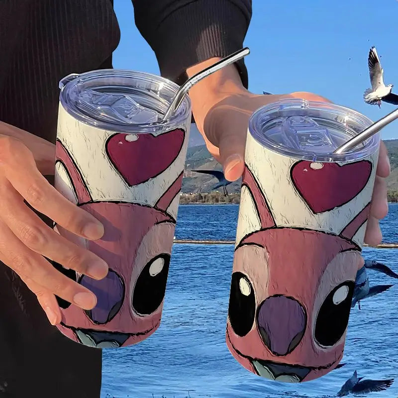 Disney Cartoon Anime Stitch 420ml Water Cup Angel Vacuum Cup